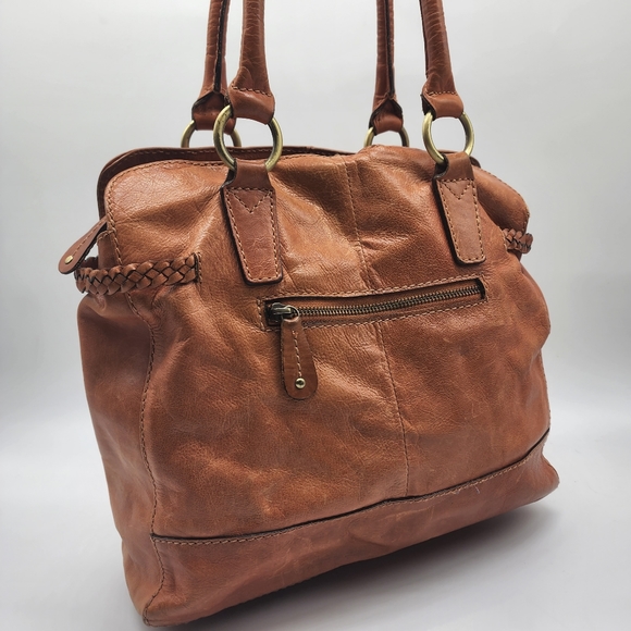 Colorado Toffee Brown Leather Braided Large Multi Compartment Shoulder Bag Tote - Picture 3 of 16
